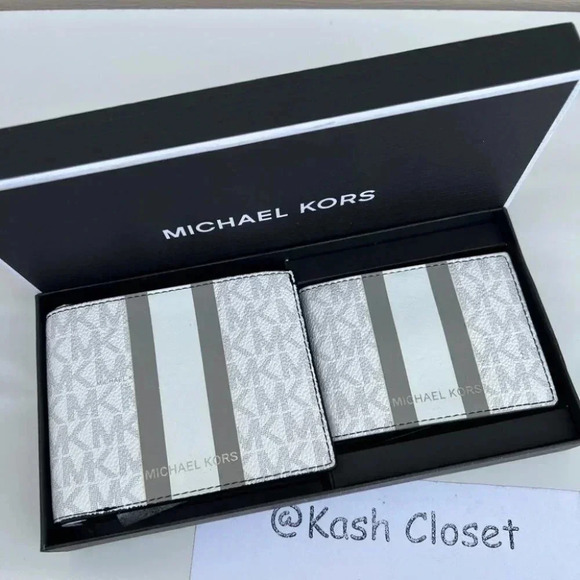 Michael Kors Other - Michael kors Men Wallet Card Case Gift box set Bright White/Pearl Grey